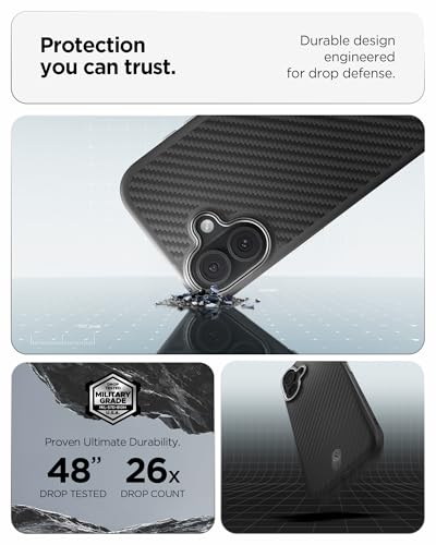 Image of Spigen Enzo Aramid T MagFit Back Cover Case for iPhone 17, Premium Aramid Fiber Finish, Camera Control Button - PC+TPU | Black Silver