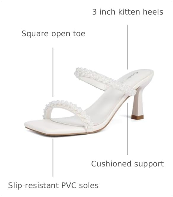 Image of Goderci Women's Two Straps Kitten Heel Sandals | 3 inch Kitten Heel, Fashion Square Open Toe, Slip On Summer Mules, for Party, Wedding, Daily
