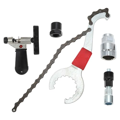 BULLSPANN 自転車 工具セット ツールセット 5点 マウンテンバイク用 プロフェッショナル スチール製メンテナンスセット シルバートーンレッド