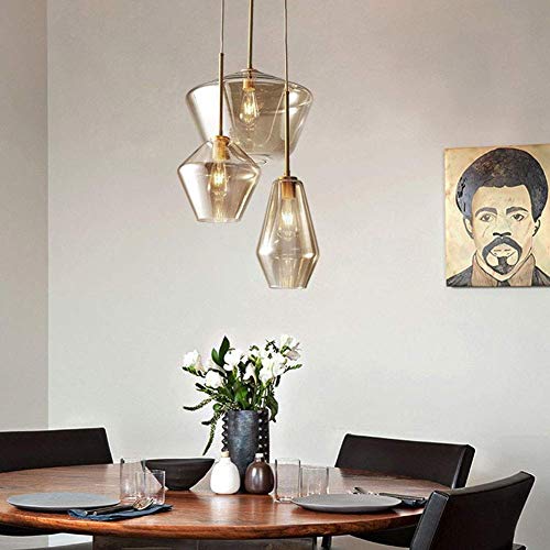 Luolax Champagne Gold Glass 3 Heads Hanging Pendant Light Flush Mount Ceiling Light Fixture Modern Glass Lamp Chandelier For Home Kitchen Hotel Coffee Bar Dining Room #TOP2