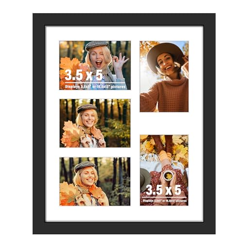 Image of DUENPY 10.5x13 Picture Frame 5-Opening 3.5x5 Collage Picture Frame Displays Five 3.5x5 inch Photos Collage Wall Decor Wall Hanging or Tabletop Black