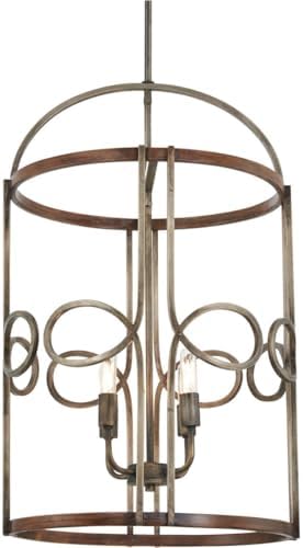 Minka Lavery 2694-115 Yorkville Robin Baron Designed Foyer Pendant Light, 4-Light 240 Total Watts, 33" H x 18" W, Aged Darkwood with Silver Patina
