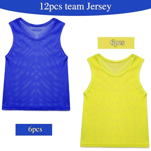 Sintege 12 Pcs Soccer Pinnies Pennies Jersey Scrimmage Vest Sports Practice Jersey Mesh Basketball Vest for Youth Adult Kids(Small,Yellow, Dark Blue) - Image 3