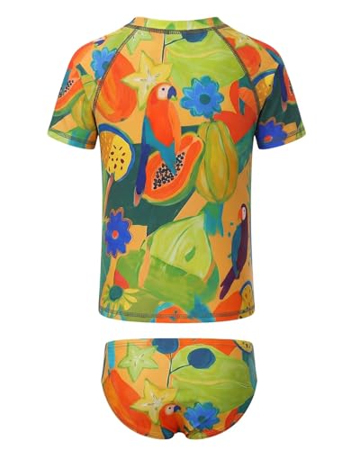 Image of Girls Two Piece Swimsuits Short Sleeve Rash Guard Swim Shirt Bikini Bottom Swim Set Bathing Swim Set Swimwear 3-16 Years