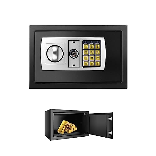 4.6L/8.5L Stahltresor Mittelgroß Elektronischer Safe Wasserdicht Feuerfester Tresor Möbeltresor Wandtresor für Haus Büro Supermarktkasse Hotel Grau/Schwarz (mit Zahlenschloss & 2 Notschlüssel)