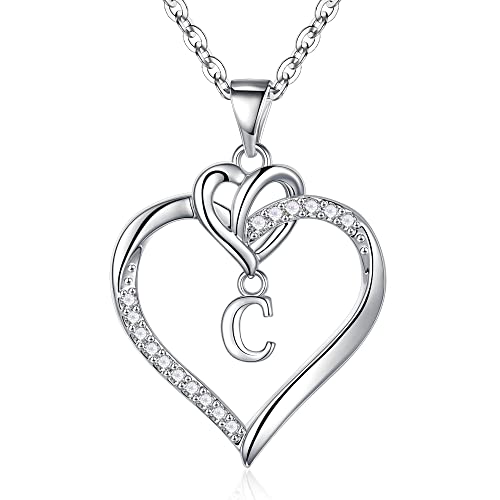 TINGN Collier en Argent pour Femme avec Lettres, Chaîne Plaquée Or avec Pendentif Coeur CZ,...