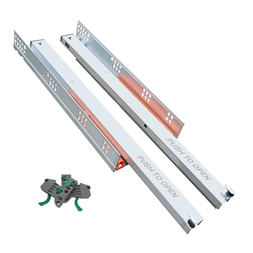 Image of Volo Heavy Duty Drawer Slides, Full Extension Ball Bearing Runners | Pack of 2 Piece | Channels for Kitchen Cabinets, Wardrobes, and Dressers (Undermount (Push to Open), 20 Inch)