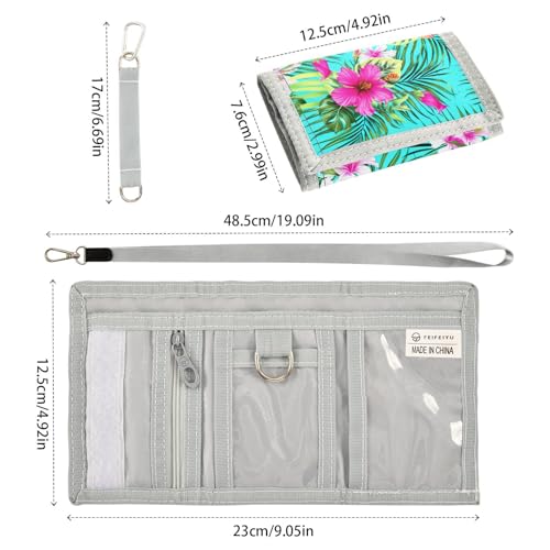 Colorful Hibiscus Green Leaves Kids Wallet for Boys Girls Outdoor Sport Trifold Wallets for Children Teen Youth Wallet with Zippered Coin Pockets Card Holders Front Pocket Wallets with Magic Sticker3