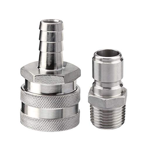 OneBom Quick Disconnect Set, Beer Brewing Connector Kit Stainless Steel, Easy Connect & Clean, No Leak for Ball Valve & Mash Tun (1/2'' MPT Male + Barb Female)