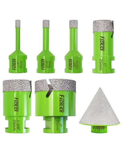 Image of Diamond Core Drill Bits Set - Tile Hole Saw Kit 6 /8 /10 /25 /35 /50mm with 2 inch Diamond Beveling Chamfer Bit for Porcelain Ceramic Tile Granite Marble