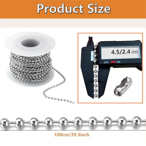 Cadena de bolas para ventilador de techo y cortinas, longitud ajustable de 164 pies 3