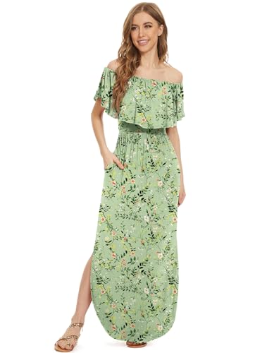 Image of LILBETTER Womens Off The Shoulder Ruffle Party Dresses Side Split Beach Maxi Dress