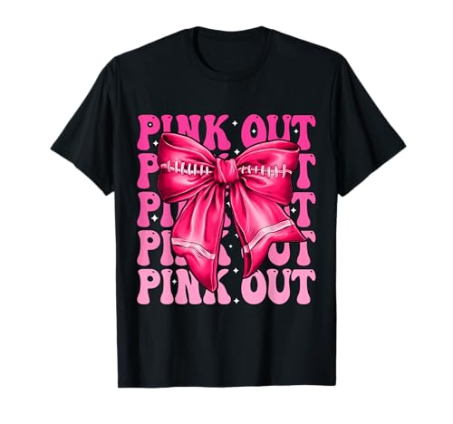 Pink Out Breast Cancer Football Coquette Bow Mom Girls Women T-Shirt