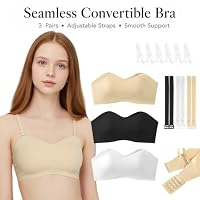 Mädchen Training BH Sport-BH 3er-Pack Bügellose Nahtloser Bandeau Unterwäsche Tanzballett Unsichtbares mit wandelbaren Trägern für 10-12 Jahre Teenager – Ansicht 2