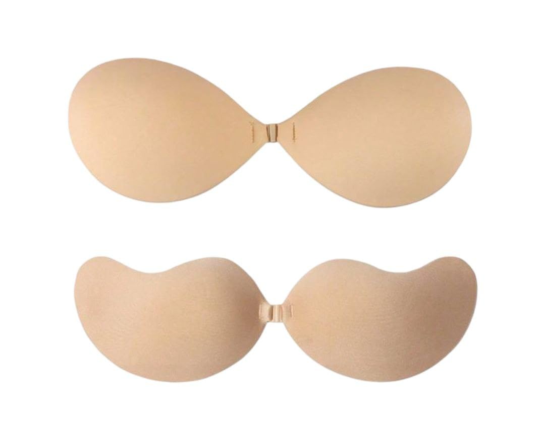 click&ship Combo Sticky Push Up Braa and Kiss Braa for Women | Strapless Invisible Bra with Strong Silicone Adhesive | Reusable Free Size Backless Bra for Women | Stick on for Backless Dress. (Beige)-picture-38
