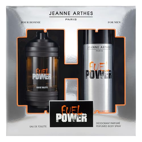JEANNE ARTHES - Coffret Cadeau pour Homme - Fuel Power - Eau de toilette 100 ml + Déospray 200 ml - Parfum Ambre Patchouli - Fabriqué et conditionné en France à Grasse