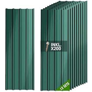 Warmfay® Profilblech Trapezblech 12er Set, 115×45 cm (6,21 m²), Wetterfest Rostresistent Verzinkte Wellblech Dachplatten mit 200 Schrauben, Grün Metall Dachblech für Carport, Garage & Gerätehaus