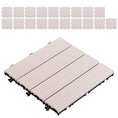 ぼん家具 ウッドパネル 人工木 20枚セット ジョイントタイル 30×30cm ウッドタイル ベランダ 樹脂製 簡単設置 カットできる オフホワイト