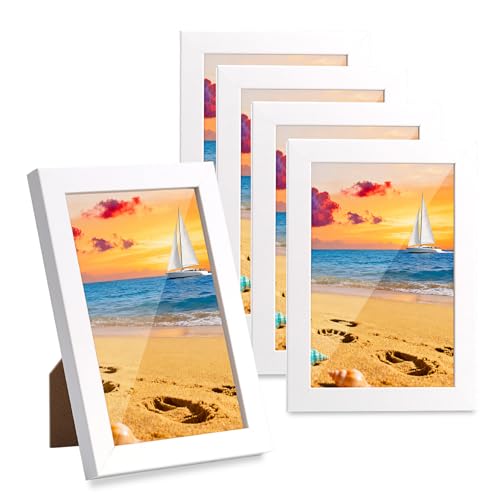 5 Pcs Marcos de Fotos Blancos de Madera 10x15 cm, Marcos de Fotos 10x15cm, Marcos de Foto de Madera MDF Pequeños Vintage para Exhibición en Pared, Mesa, Sala de Estar, Dormitorio, Oficina, Pasillo