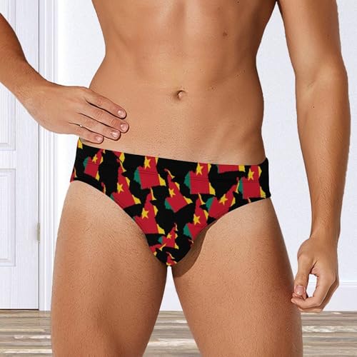 Flag Map of Cameroon Mens Swim Briefs Quick Dry Triangle Trunks Swimsuit Swimming Bikini Swimwear4