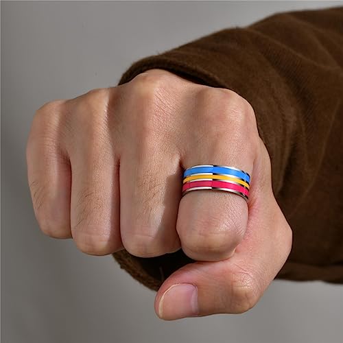 Image of Unisex 8mm Colorful Stripes Pride Ring | Stainless Steel, Unique Cool Enamel, Homosexuals LGBT Gay, Eternity Couple Wedding Band