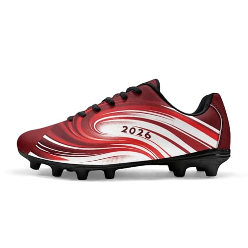 Best Football Boots for Curve: Master Your Swerve 15 CREAMIC Wave Curve Red Indoor Soccer Cleats with Lace Mens Womens Turf Soccer Shoes Wide Football Shoes FG AG Black Lining Football Boots Youth Zapatos De Futbol para Hombres