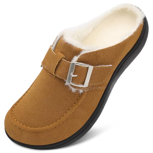 JOINFREE Womens Fuzzy Slippers Cozy Wide Mules Adjustable Diabetic Slippers Warm Memory Foam House Clogs Slipper Indoor Outdoor Potato Shoes for Edema Swollen Feet