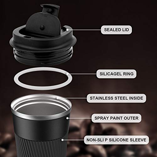 Farruto Taza de Viaje Para Bebidas Calientes - 13 oz 380 ml Tazas de Café aisladas 100% a prueba de fugas de acero… - Imagen 4