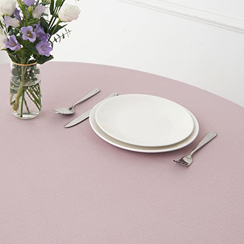 Image of maxmill Round Textured Tablecloth Spill-Proof Wrinkle Free Soft Jacquard Table Cloth for Circular Table Cover, for Dining Room Buffet Banquet Parties Holiday Dinner, 70 Inch Dusty Pink