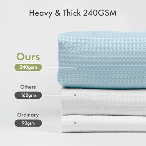 Image of AmazerBath Fog Blue Shower Curtain Waffle Textured, Fabric Shower Curtain Misty Blue Thick Heavy Duty 240GSM Hotel Quality Bathroom Shower Curtains, Premium Polyester, 72 x 72 Inches