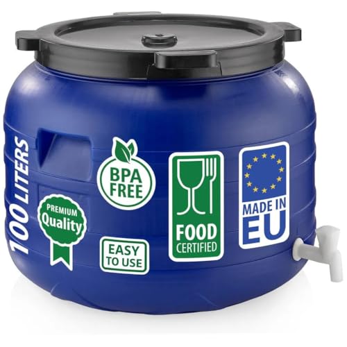 Sterk Plast Fass mit Wasserhahn, Durchmesser 52 cm, Fassungsvermögen 100 Liter