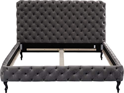 Kare Design Bett Desire Velvet, silbergrau, samt, gepolstert, Knopfheftung, Polsterbett, hohes Kopfteil, 180x200cm – Bild 6