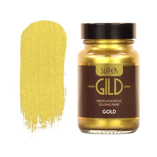 Guild Lane Super GILD Liquid Gold Acrylic Paint - High Pigment Metallic Enamel for Wood, Metal, Ceramics, Glass, Plastic, Canvas & More - Water-Based, Non-Tarnish Finish - 60ml