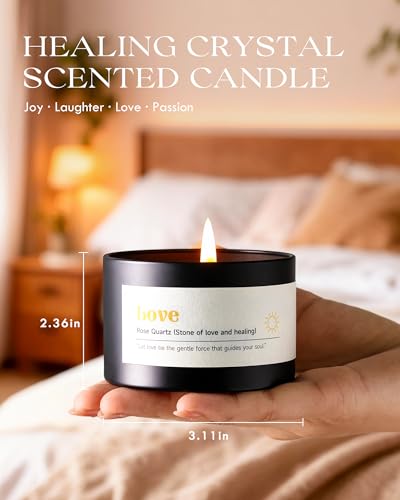 AOOVOO Crystal Love Candles Set for Women - 4 Pack 26 oz Soy Wax Candles for Home Scented, 200 Hour Long Lasting Candle, Laughter Red Crystal/Love Rose Quartz/Joy Citrine/Passion Red Quartz - Image 6