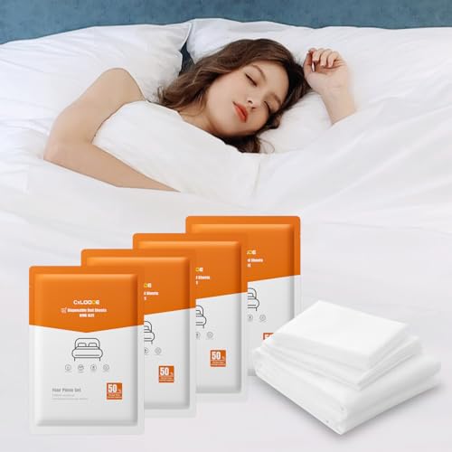 Image of 4 Pack Disposable Bed Sheets King Size, Travel Sheet for Hotel with Quilt Cover and Pillowcase, Bedding for Travel Hotel Hospital