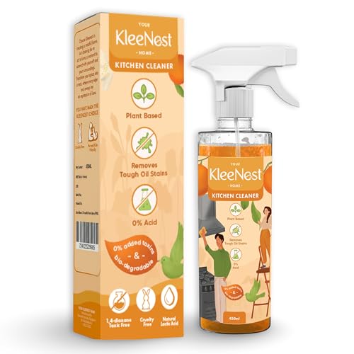 Image of Kleenest Kitchen Cleaner & Degreaser Spray, Citrus Fresh | Powerful Grease Remover | For Stove, Chimney, Tiles & Countertops | 450 ml