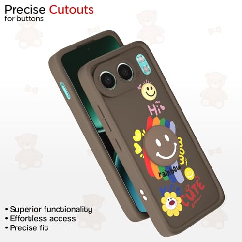 Image of Pikkme Back Cover for OnePlus Nord 4 5G | Soft Silicone| Cute Rainbow Smile & 3D Cartoon Flower Design | Shockproof Raised Camera Protection Bumper Case (Brown)