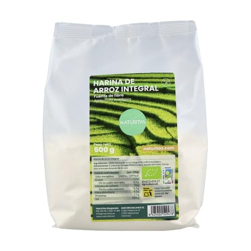 Harina de Arroz Integral Bio Sin Gluten 500 g | Naturitas Essentials | Harina Ecológica Versátil para Recetas Sin Gluten