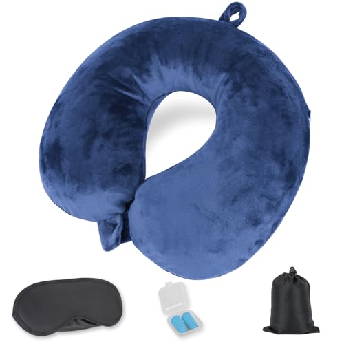 Cozary Nackenkissen Aufblasbar, Flugzeug Kissen, Kompaktes Nackenkissen Aufblasbar mit Schlafmaske