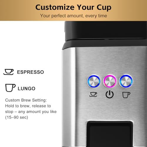 Image of CUSIMAX Espresso Machine Single Serve Coffee Machine Compatible with Nespresso Pods, Adjustable Brewing Size, 19Bar Coffee Maker, Stainless Steel Espresso Maker with 20oz Remevable Water Tank