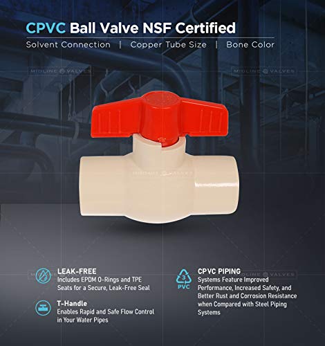 Midline Valve 472T100 Heavy Duty CPVC Ball Valve for Potable Water; Red T-Handle; 1'' Solvent Connections; Bone Color Plastic by Midline Valve - Used condition - Image 4
