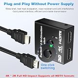 Yeecka Przełącznik HDMI 4K 60 Hz ze stałym kablem 1M, aluminiowy rozdzielacz HDMI dwukierunkowy przełącznik 2 wejścia, 1 wyjście lub 1 wejście 2 wyjścia, 1080P HDR kompatybilny z PC, PS5/4, TV Box