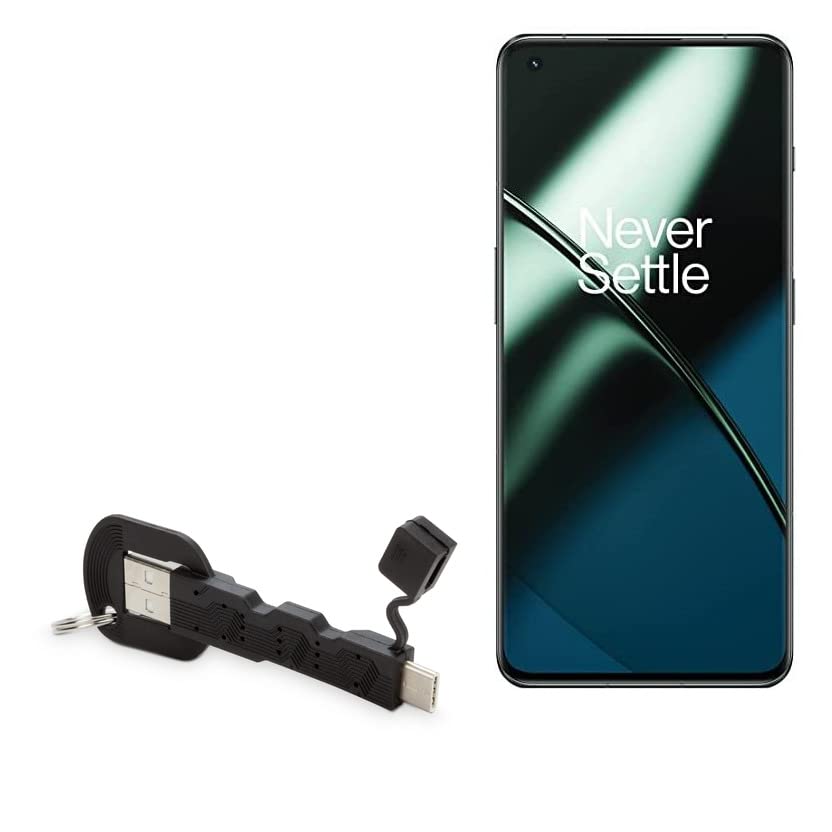 BoxWave Cable Compatible with OnePlus 11 5G - USB Type-C Keychain Charger, Key Ring USB Type-C to Type-A 8 in USB Cable - Jet Black