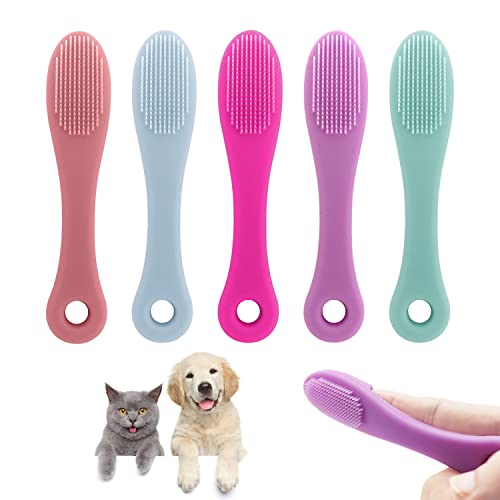 5 spazzolini in silicone per animali domestici, spazzolino colorato per dita, strumento per la pulizia orale per animali domestici, riutilizzabile, adatto per piccoli animali domestici (25 * 105 mm)