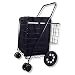 Folding Shopping Cart DOUBLE BASKET SWIVEL Wheel Jumbo 360 Easy Rotation WITH FREE LINER AND CARGO NET by SCF (BLACK WITH BLACK LINER)