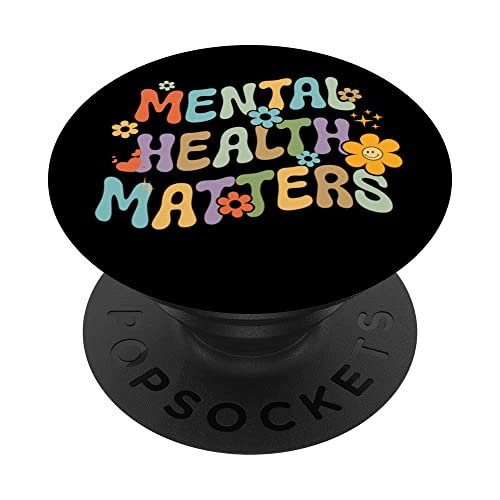 Retro Groovy Mental Health Matters Cita motivacional de moda PopSockets PopGrip Intercambiable