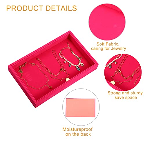 Vocoste Velvet Jewelry Tray, Empty Stackable Tray Box Showcase Display Organizer For Rings Earrings Necklace Bracelet Pendants, Rose Red #TOP2