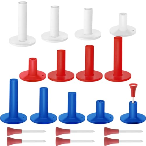 Skylety 12 Pieces Golf Range Tees Set Rubber Golf Tees for Mats Driving Range 6 Pieces for Practice Mat Mixed Size(Red, Blue, White)