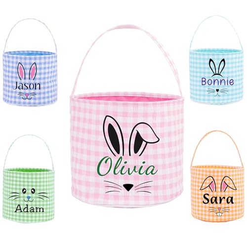 Personalized Easter Basket for Girls, Custom Bunny Easter Storage Basket Bag for Kids New Baby Gift Bag Easter Party Candy Bag