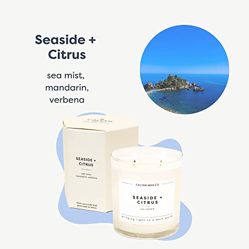 Calyan Wax Scented Candle Seaside & Citrus Candle For The Home Scented With Mandarin & Verbena, Soy Wax Aromatherapy Candle In Glass Jar With 37 Hour Burn Time, Non Toxic Scented Candles Gifts #TOP1